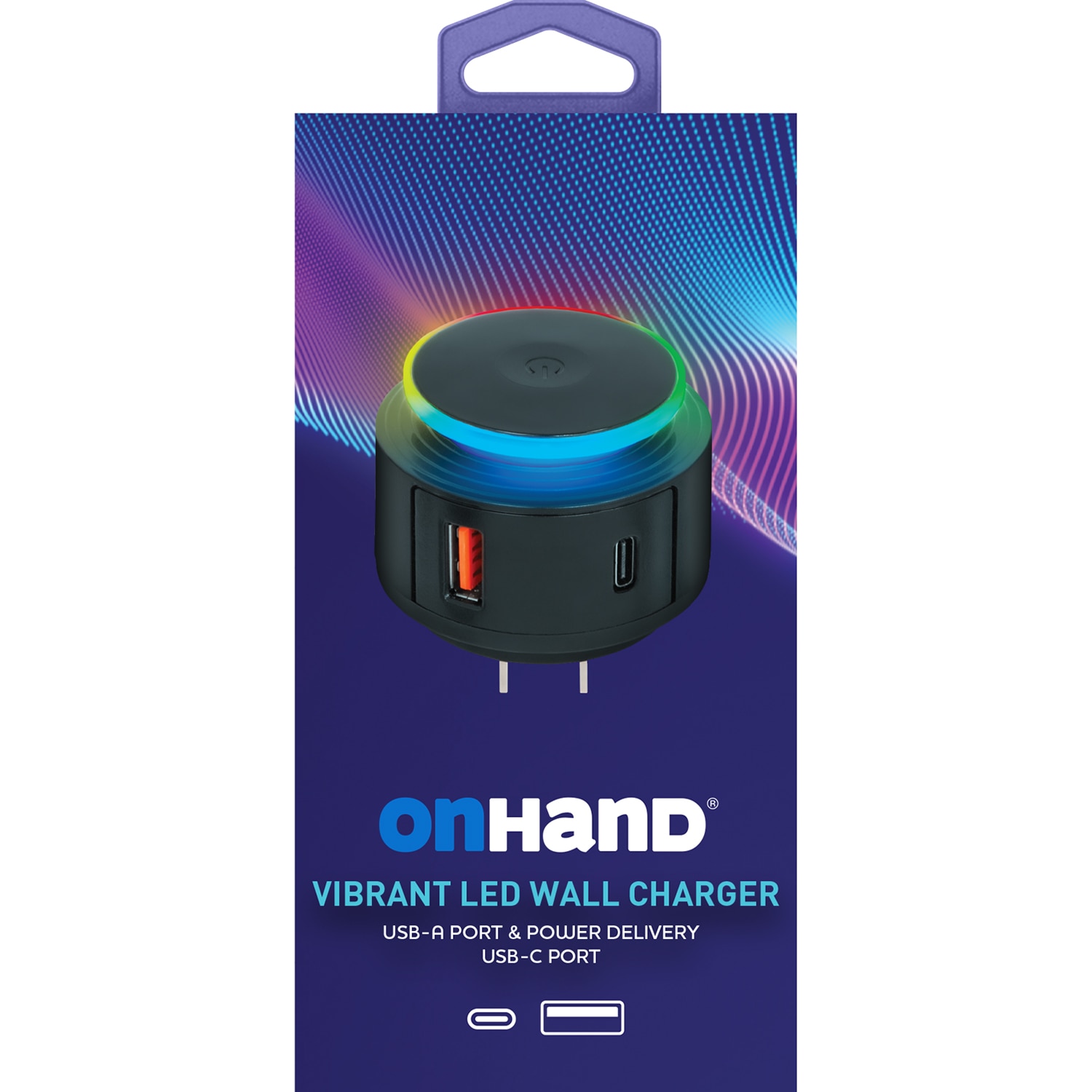OnHand Vibrant LED Wall Charger USB-A/USB-C, 20W, Black