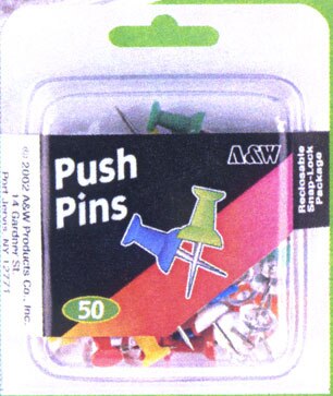 A&W Push Pins Assorted Colors 50 Count