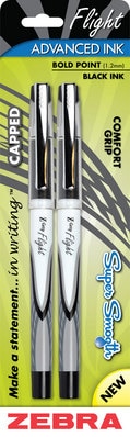 Zebra Z-Grip Flight Ballpoint Pen 1.2mm Bold Point, Black Ink, 2-Pack