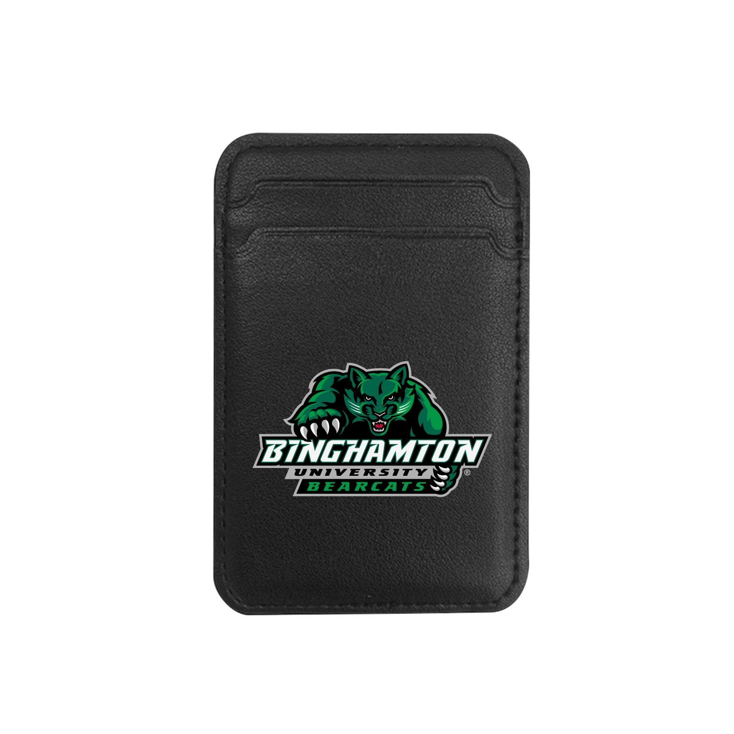 Binghamton University - Leather Wallet Sleeve (Top Load, Mag Safe), Black, Classic V1