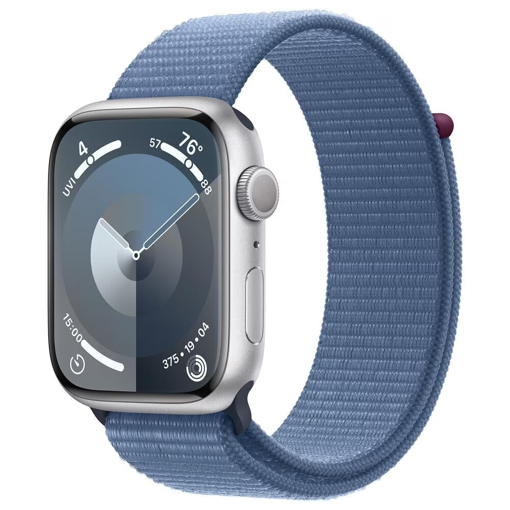 Apple Watch Series 9 GPS 45mm Silver Aluminum Case with Storm Blue Sport Band - M/L