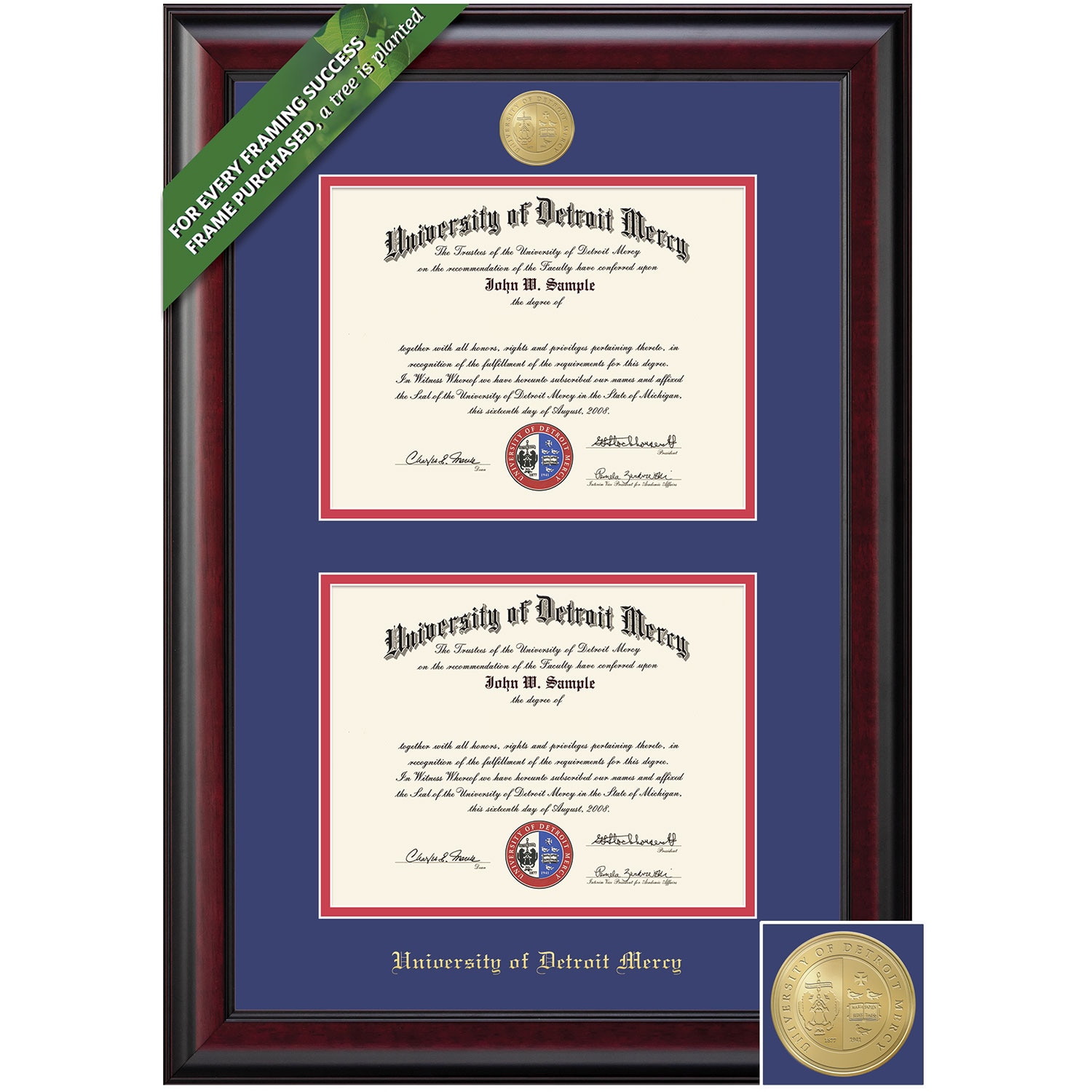 Framing Success 8.5 x 11 Prestige Gold Medallion Bachelors, Masters, PhD Double Diploma Frame