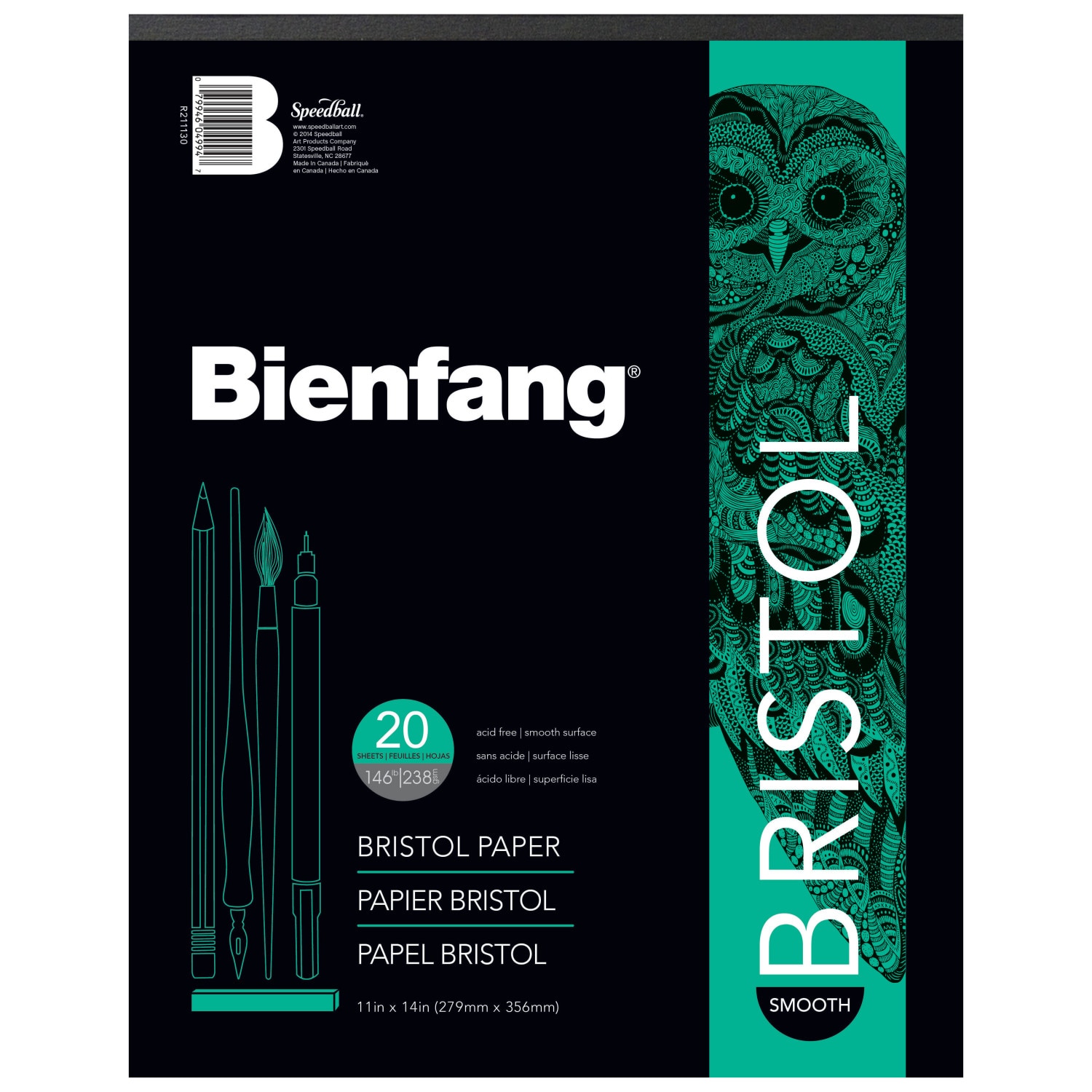 Bienfang 528P Bristol Board Drawing Paper Pad, 20 Sheets,  Smooth, 11" x 14"