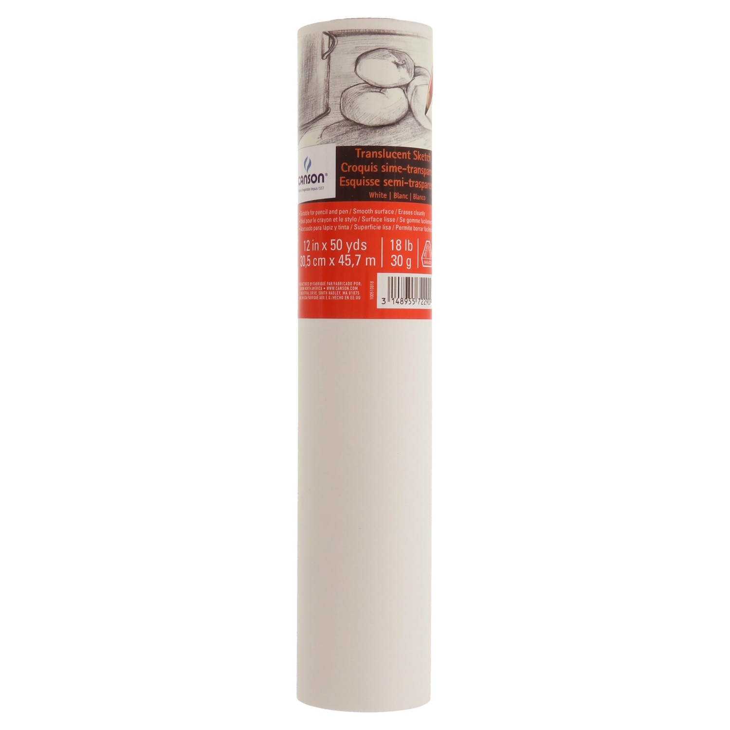 Canson Sketching and Tracing Paper Roll, White, 12" x 50 yds.