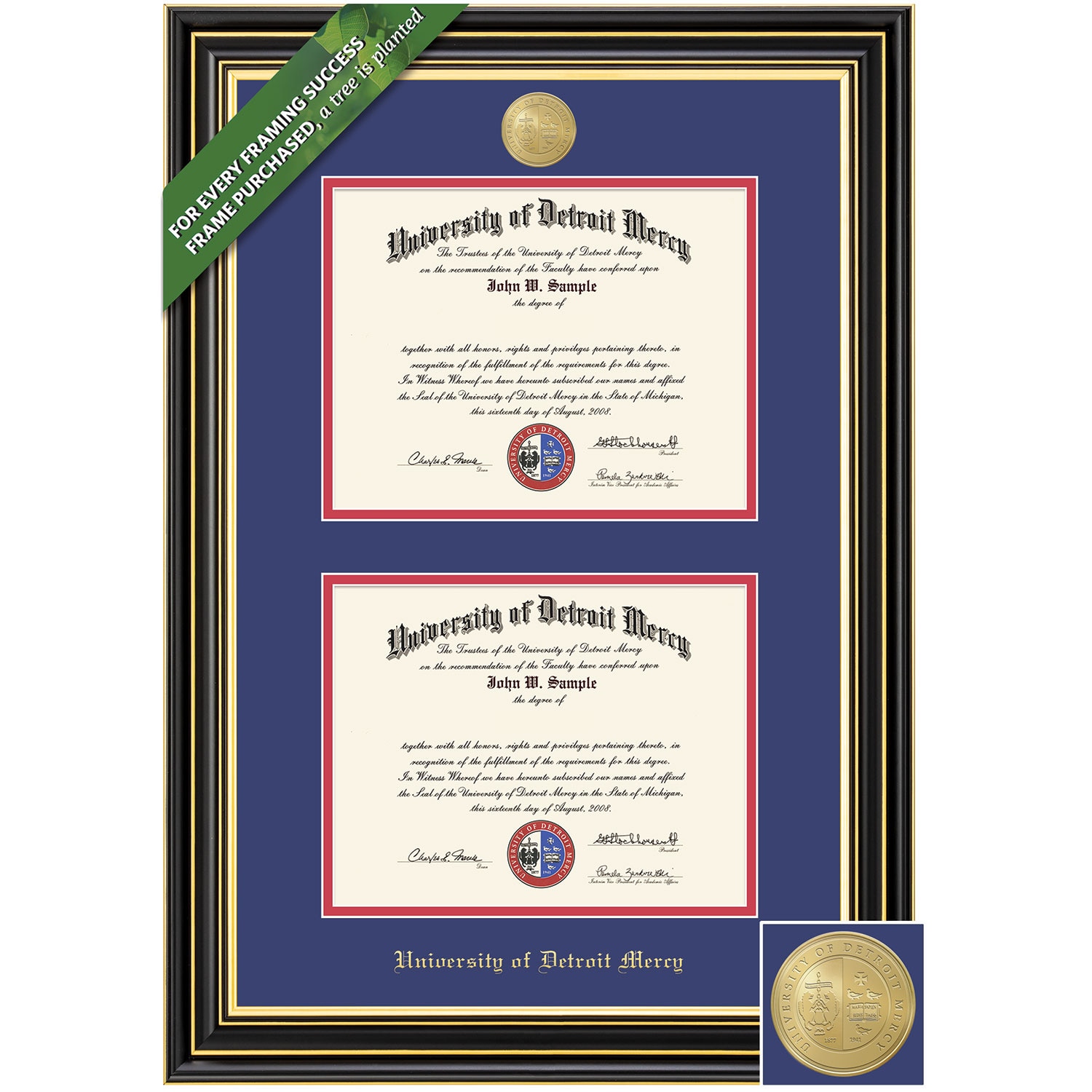 Framing Success 8.5 x 11 Windsor Gold Medallion Bachelors, Masters, PhD Double Diploma Frame