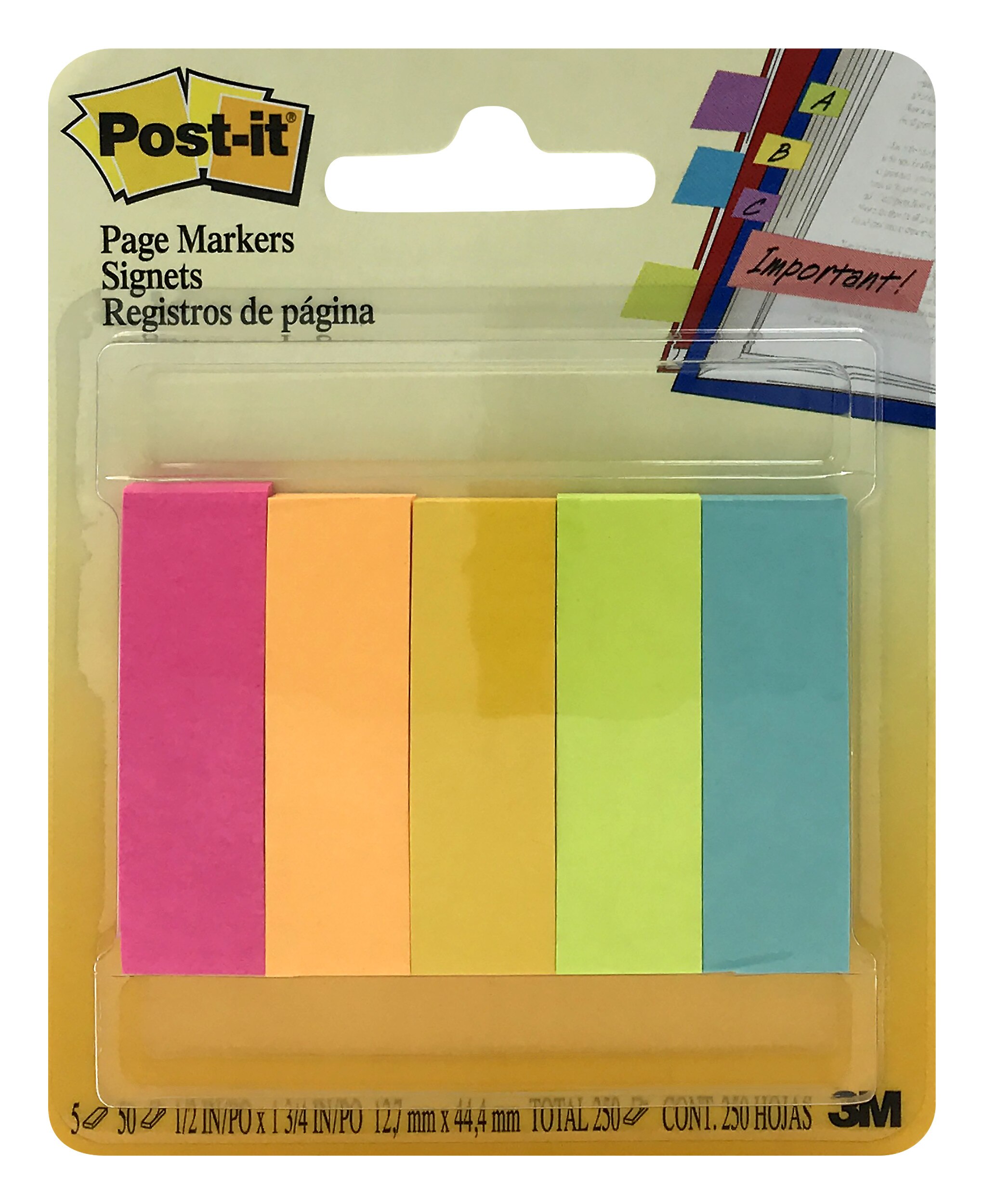 3M Post-it Page Markers Flourescent Colors, 5 Pads