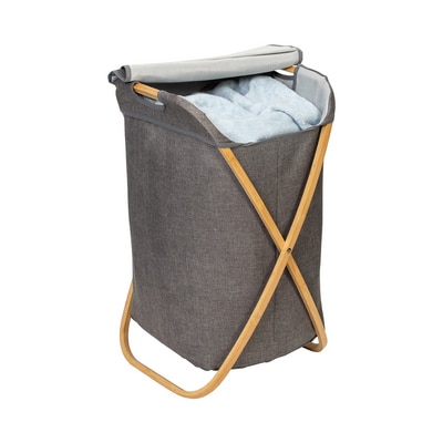 Bamboo and Canvas Hamper in Grey