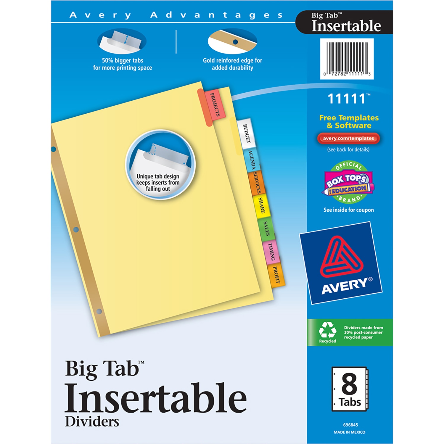 Avery Big Tab Insertable Dividers, Buff Paper, 8-Tab Set, Multicolor