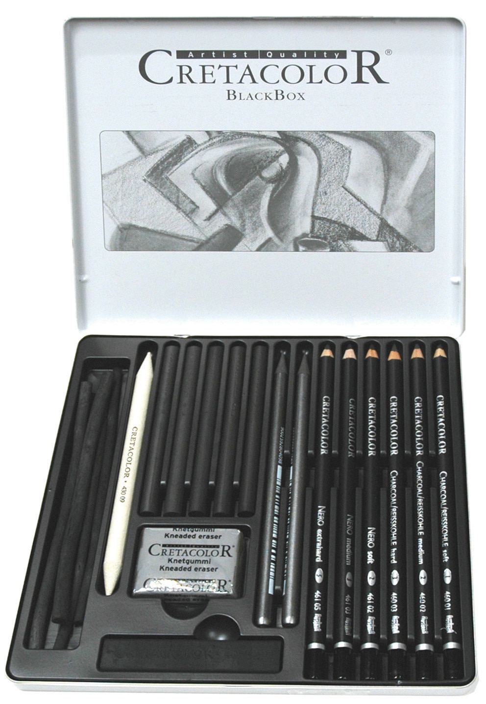 Cretacolor Black Box Drawing Set, Tin Box, 20 Pieces