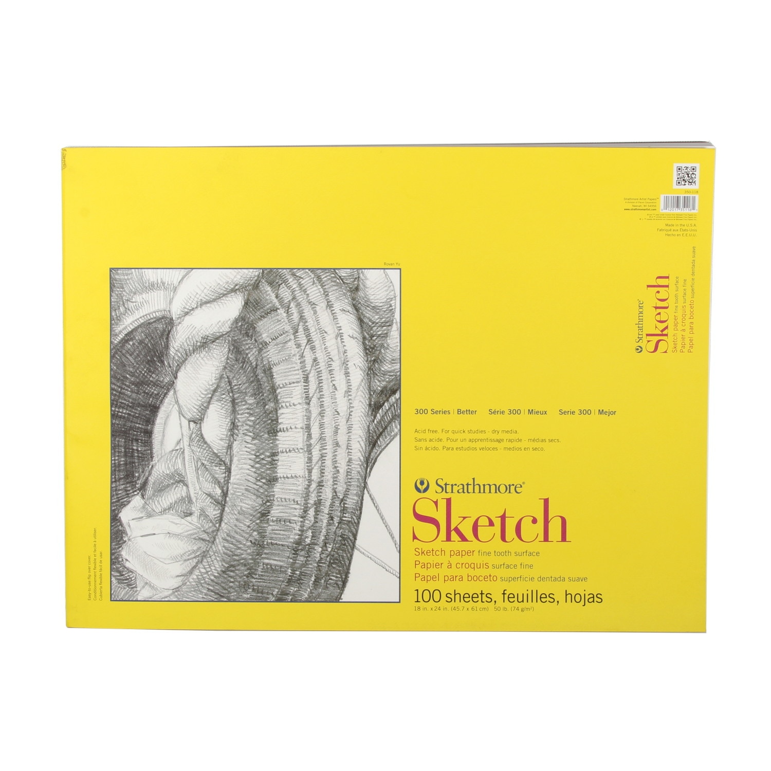 Strathmore Sketch Paper Pad, 300 Series, Tape-Bound, 18" x 24", 100 Sheets