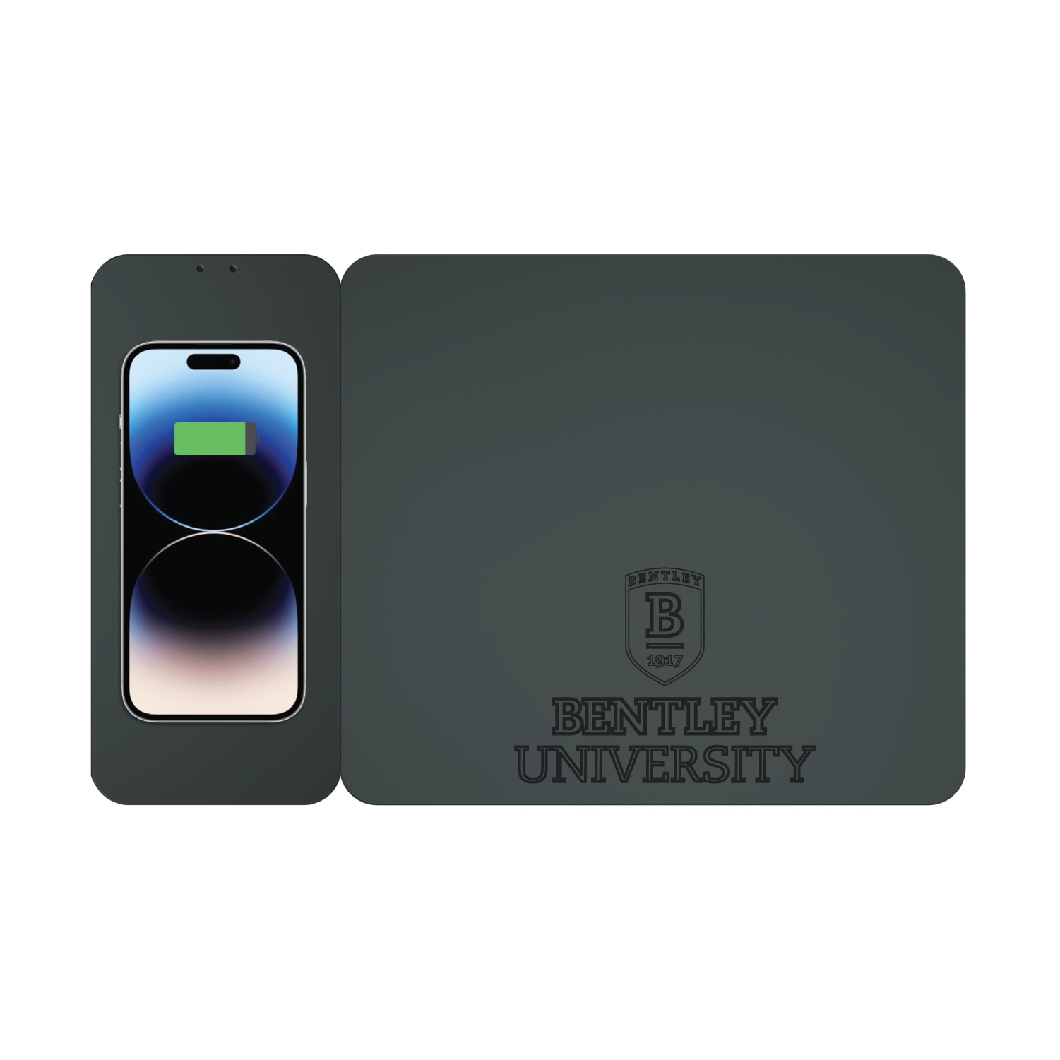 Bentley University Leather Wireless Charging Mouse Pad, Black, Alumni V2