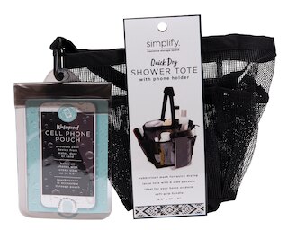 Bath Bliss Quick-Dry Portable Bath Tote with Rubber Mesh Pockets and Waterproof Phone Holder