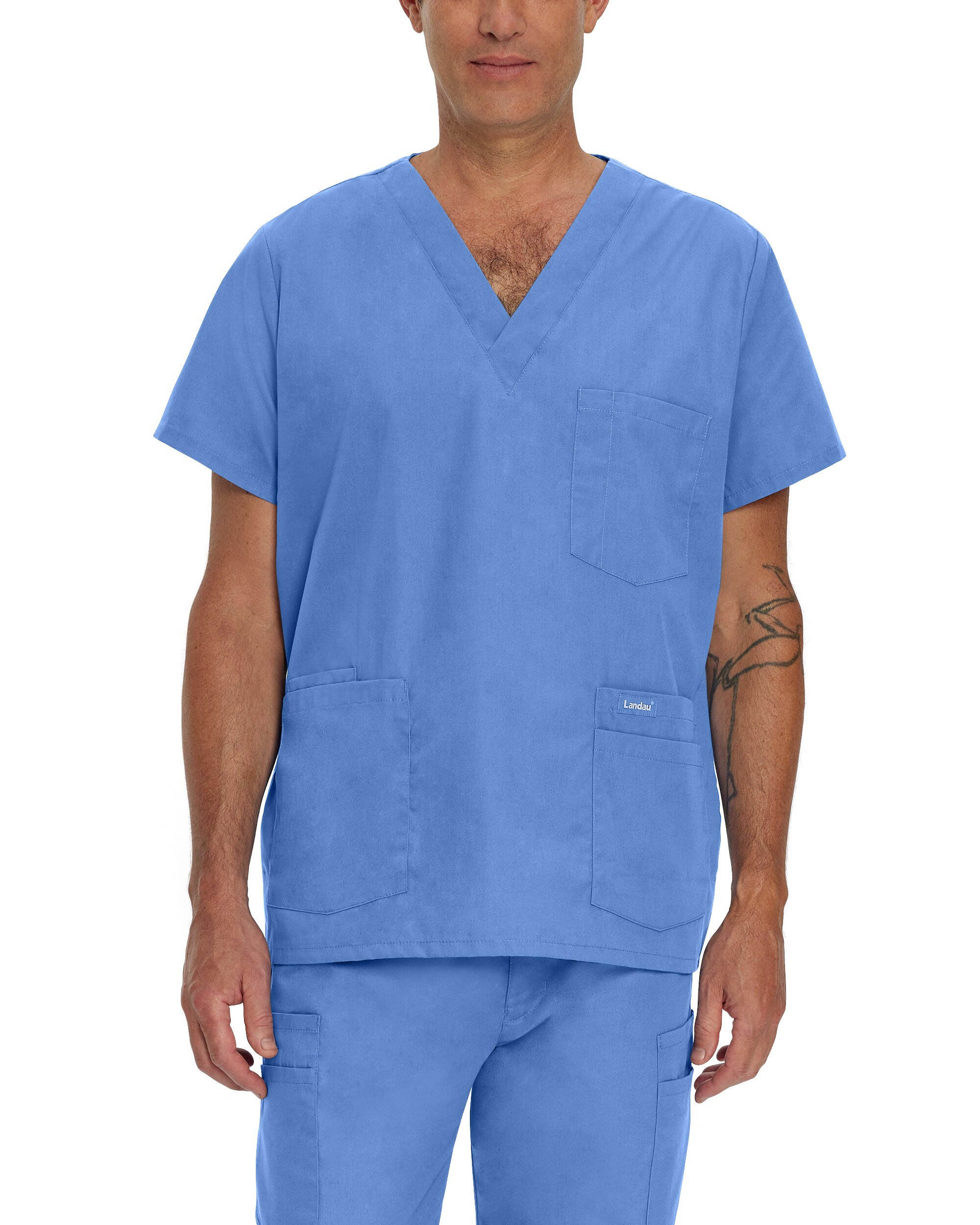 Landau Essentials Men's 5-Pocket V-Neck Scrub Top