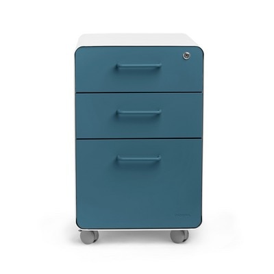 White + Slate Blue Stow 3-Drawer File Cabinet