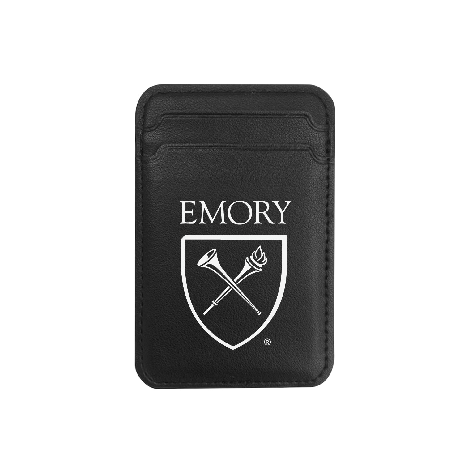 Emory University - Leather Wallet Sleeve (Top Load, Mag Safe), Black, Classic V1