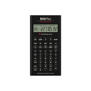 BA II Plus Professional is a calculator with leather-like case included. Added functionality including MIRR, NFV, Modified Duration, Payback, and Discounted Payback. Also has improved 10 digit display.