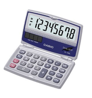 The Casio SL-100L 8-digit display solar calculator is easy to read with its big display. Its folding case makes this basic calculator perfect to use at home or away. Calculator is supported with large keys for faster data input.