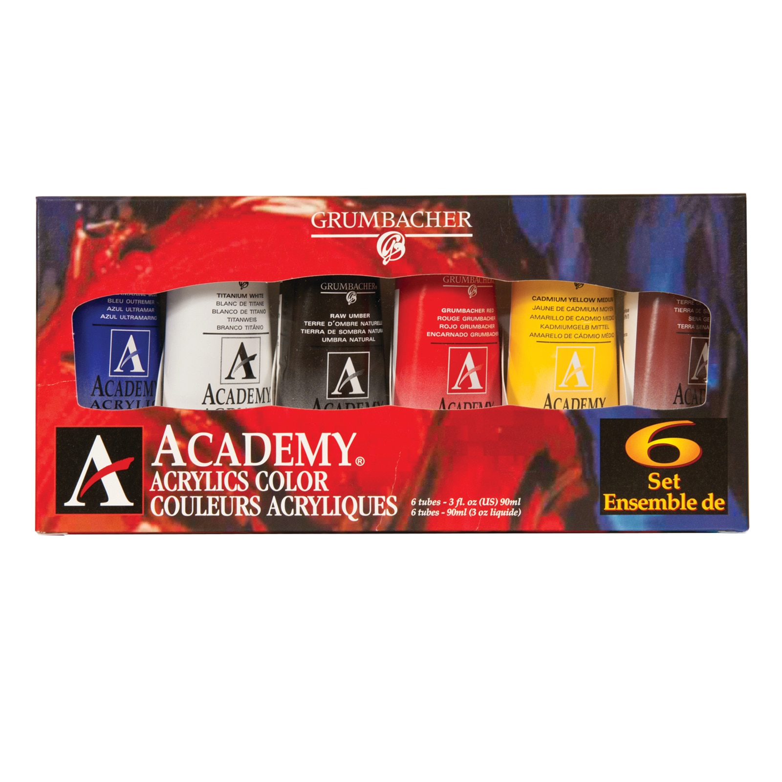 Grumbacher Academy Acrylic Set, 6-Colors