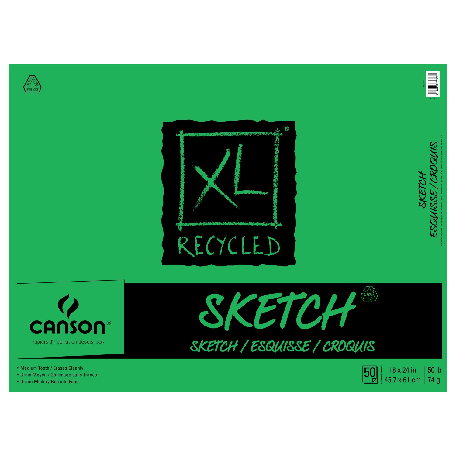 Canson XL Recycled Sketch Pad, 18in x 24in, 50 Sheets