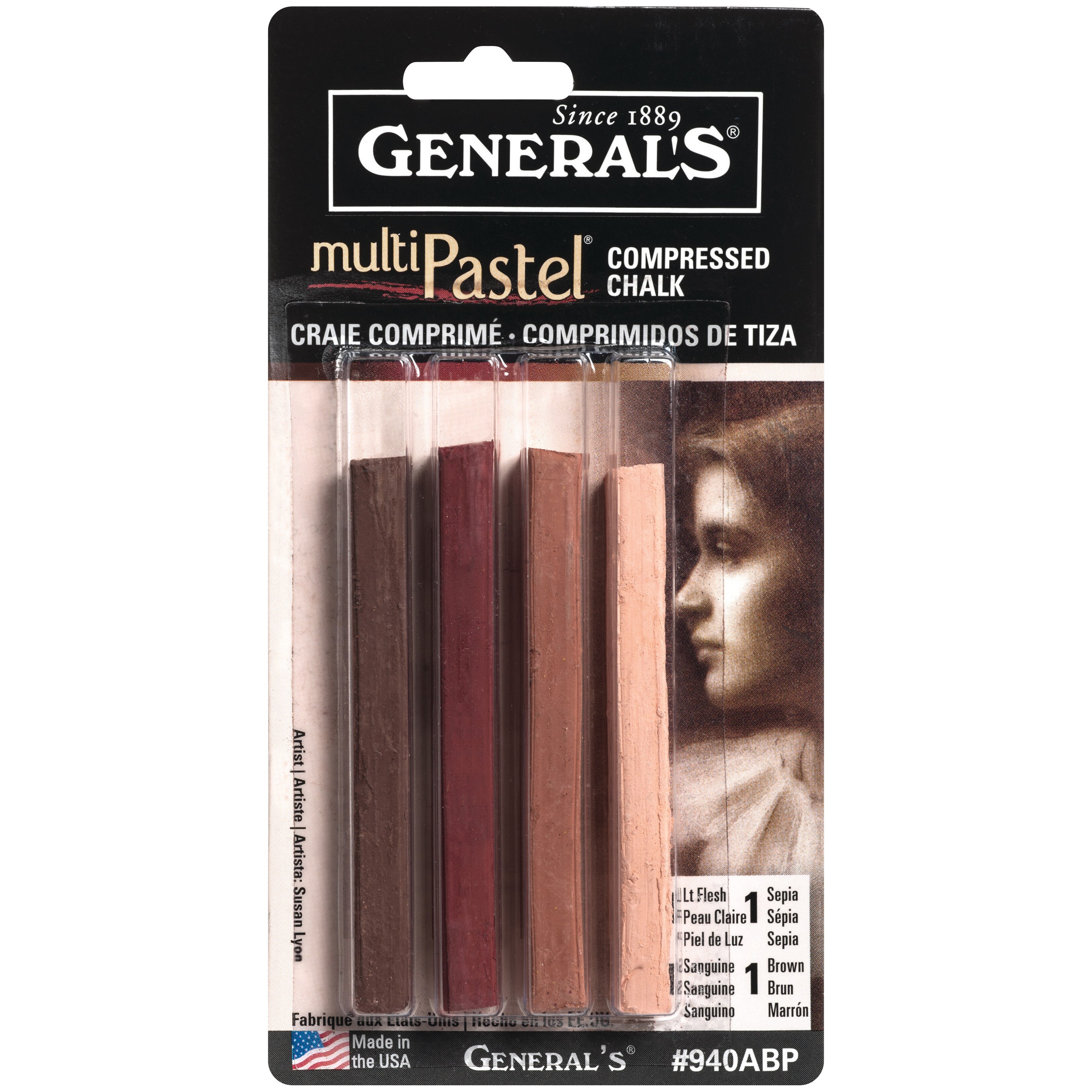 General Pencil Compressed Pastel Chalk Set, 4-Colors, Earth & Flesh Tones