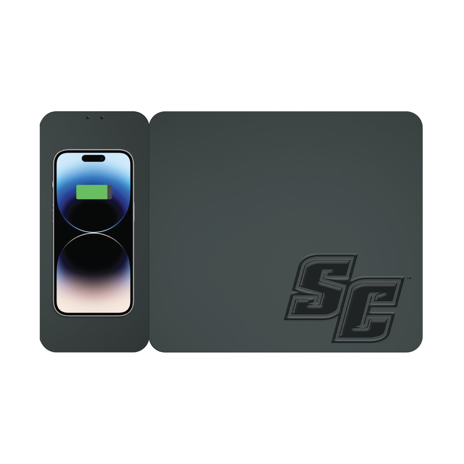 Southern Connecticut State University Leather Wireless Charging Mouse Pad, Black, Alumni V2