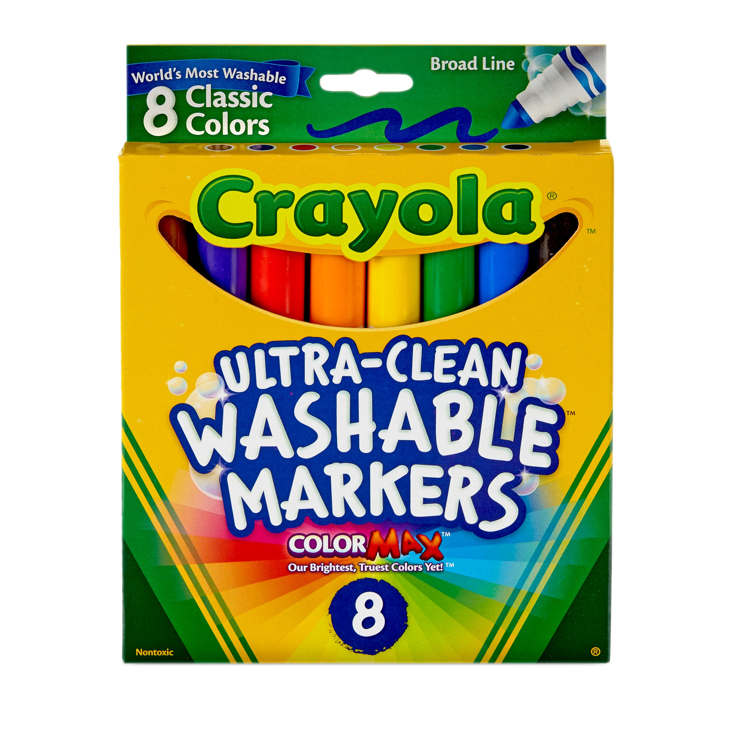 Crayola Washable Marker Set, 8-Colors, Broad, Classic