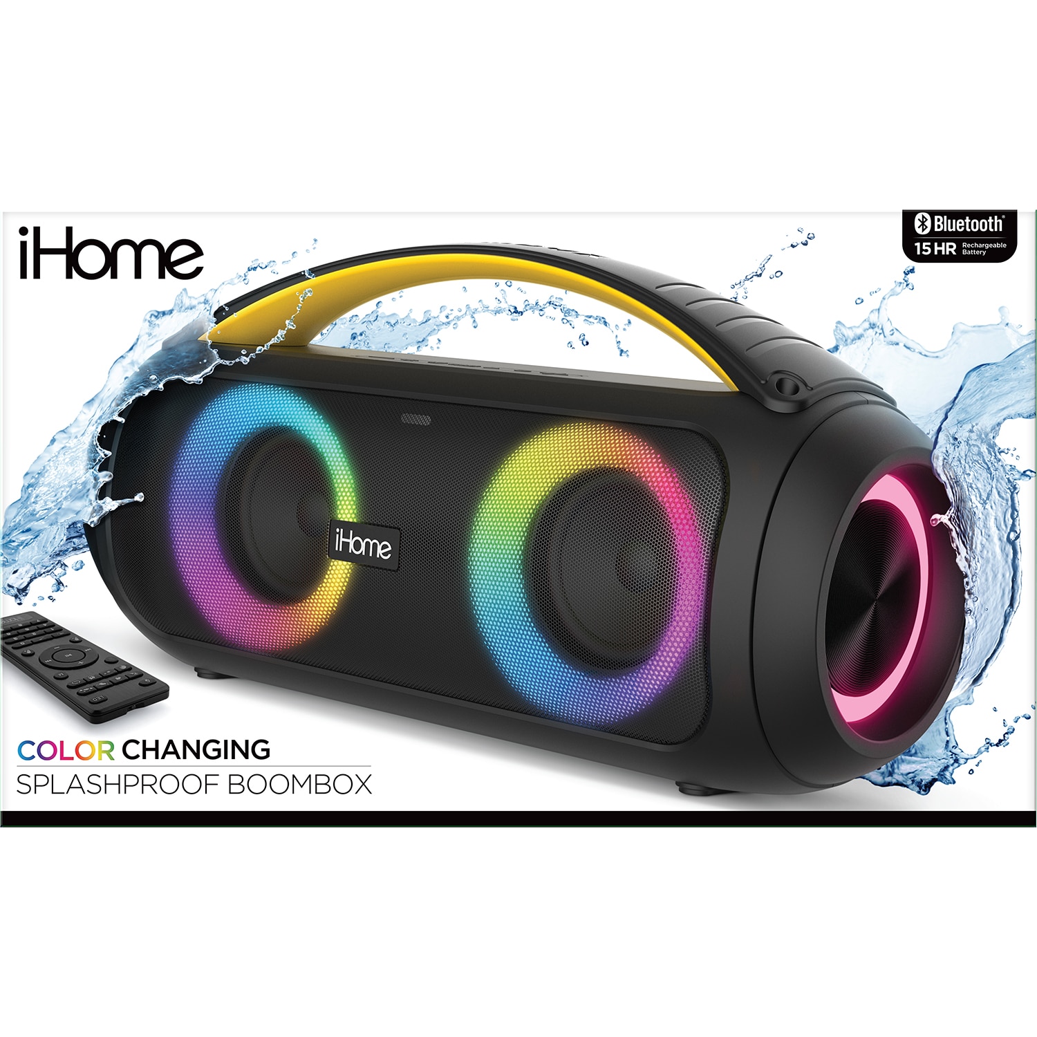 iHome Color Changing Splashproof Boombox w/Remote