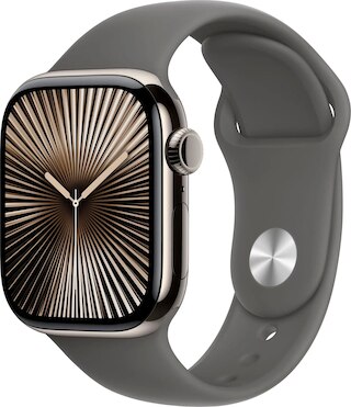 Apple Watch Series 10 GPS + Cellular 42mm Natural Titanium Case with Stone Gray Sport Band - S/M