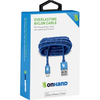 Image 1: OnHand Everlast Nylon Lightning Cable Blu5ft