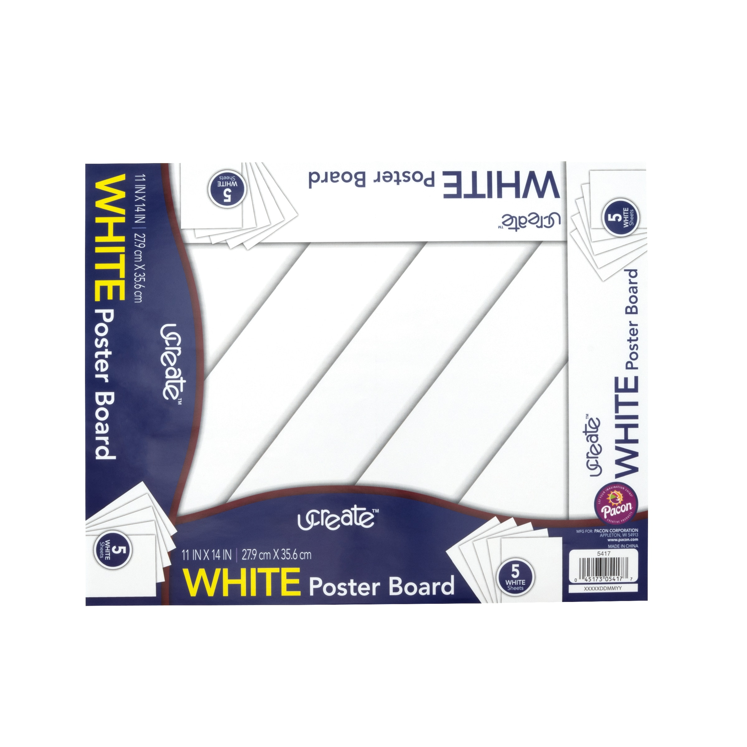 Pacon Poster Board 5-Sheet Pack, 11" x 15", White