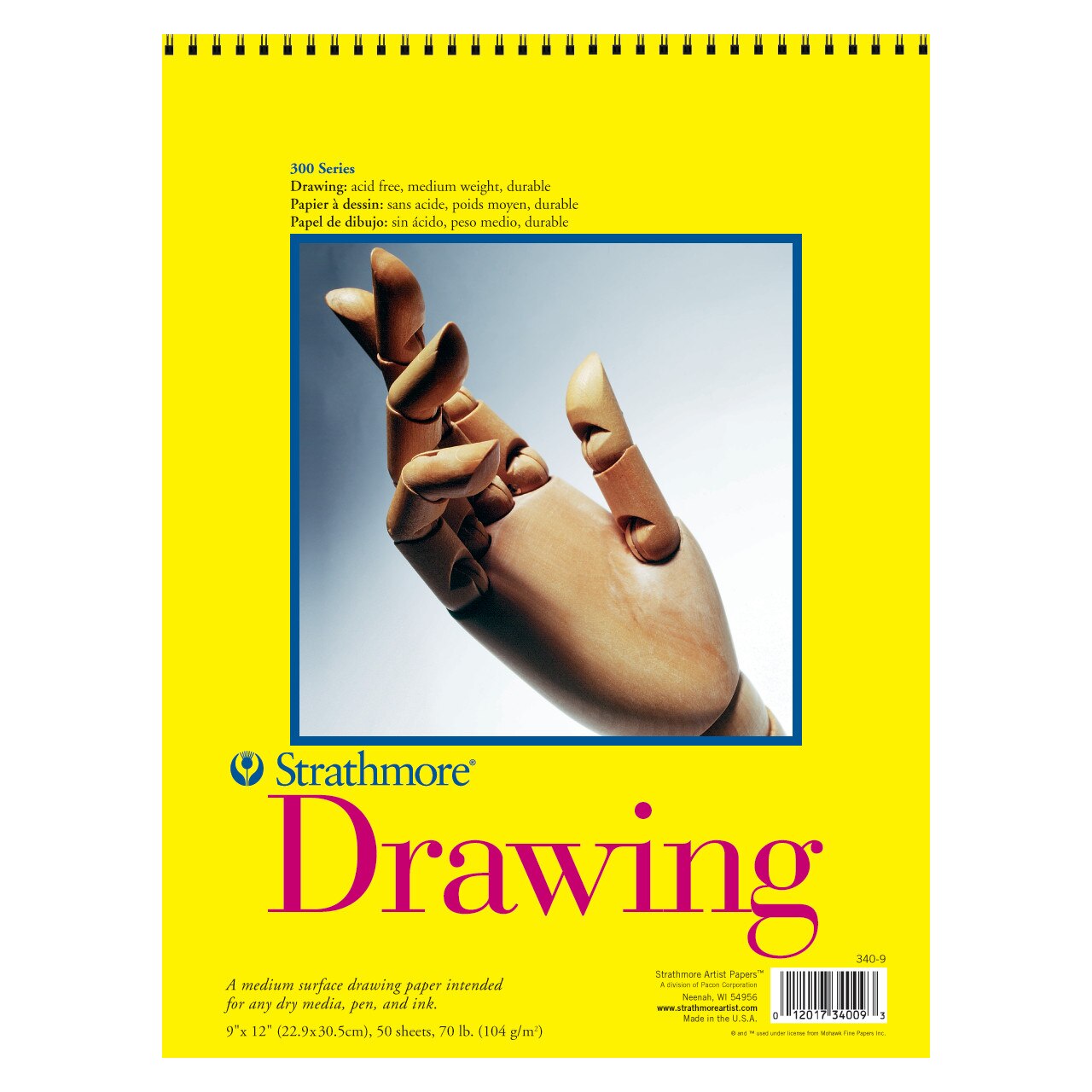 Strathmore Drawing Paper Pad, 300 Series, 20 Sheets, 9" x 12", Spiral Bound