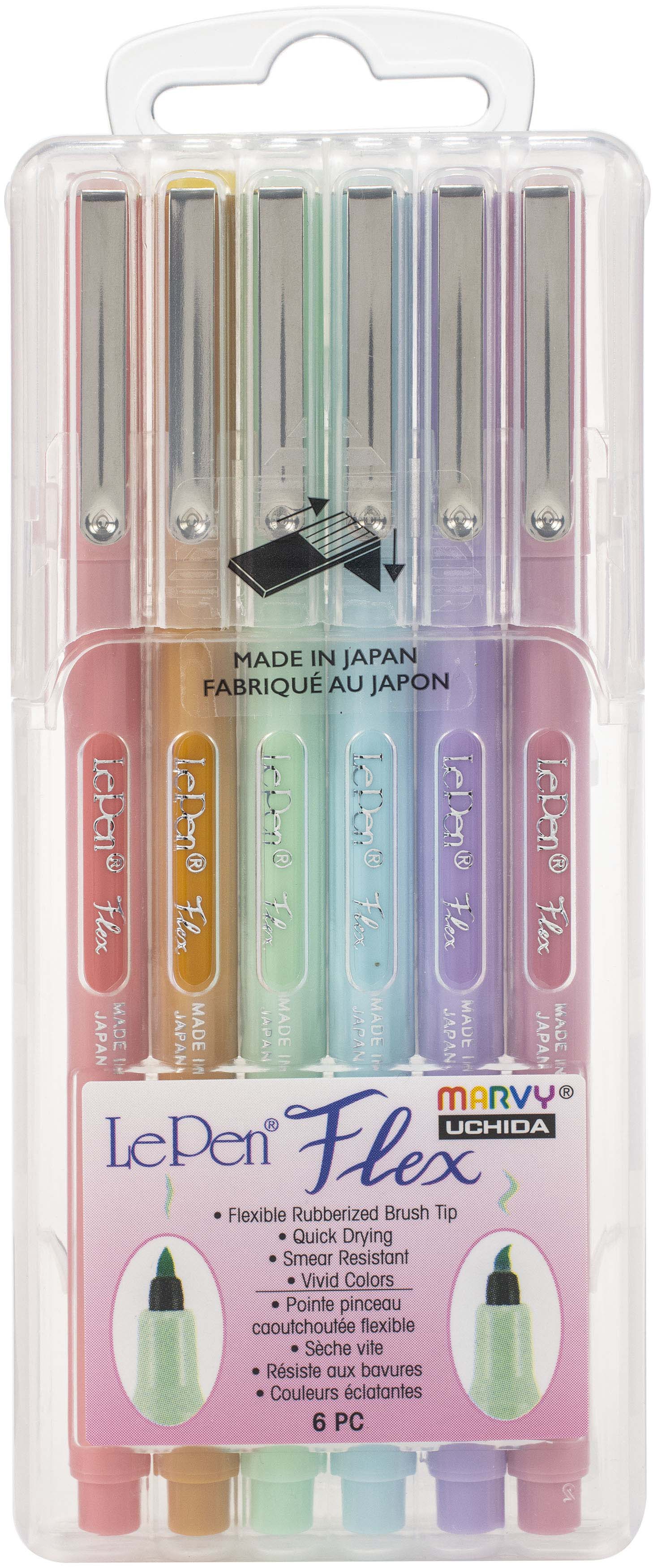 Le Pen Flex 6 Piece Set Pastel: Dusty Pink Coral Pink Ochre Peppermint Pale Blue Wisteria Amethyst Magenta Teal Orental Blue