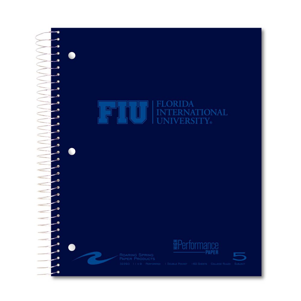 Roaring Premium 5 Subject Notebook, 8.5x11 College Ruled 20lb Paper, Pressboard Foil Cover
