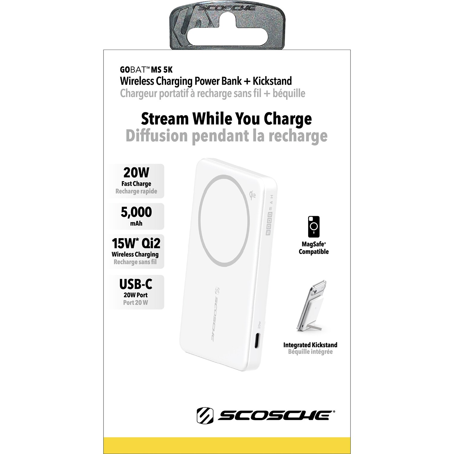 Scosche GOBAT 5k Wireless Power Bank With Kickstand 5 000mAh White