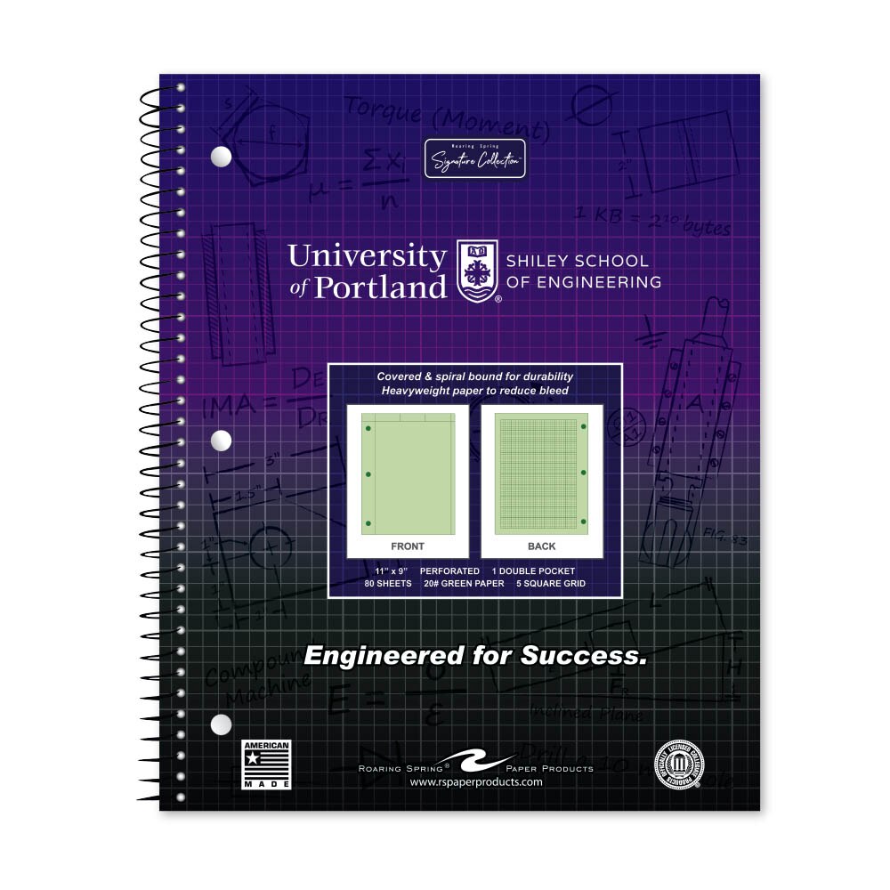 School Spirit Engineering Notebook, Green Tint 20# Paper with 1 Double Pocket