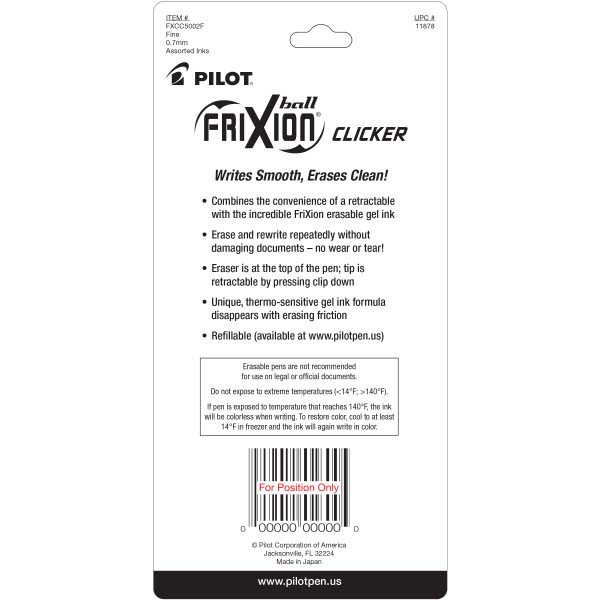 Pilot FriXion Clicker Erasable Gel Ink Pen Fine Point (0.7mm) Assorted  Colors 5 Count