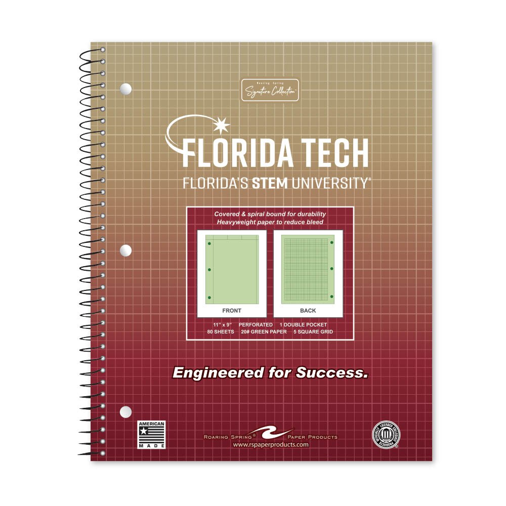 School Spirit Engineering Notebook, Green Tint 20# Paper with 1 Double Pocket