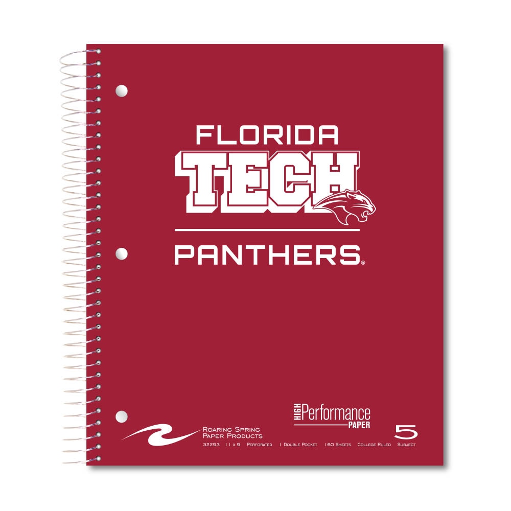 Roaring Premium 5 Subject Notebook, 8.5x11 College Ruled 20lb Paper, Pressboard Foil Cover