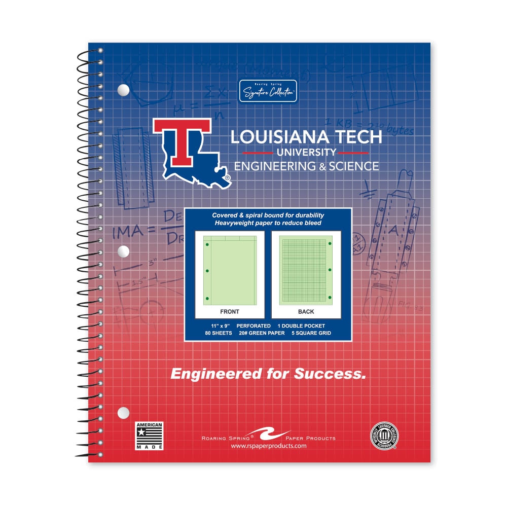 School Spirit Engineering Notebook, Green Tint 20# Paper with 1 Double Pocket