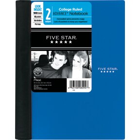 Five Star Advance Wirebound Notebook 2 Subject College Ruled 9 12 x 6 Assorted Colors