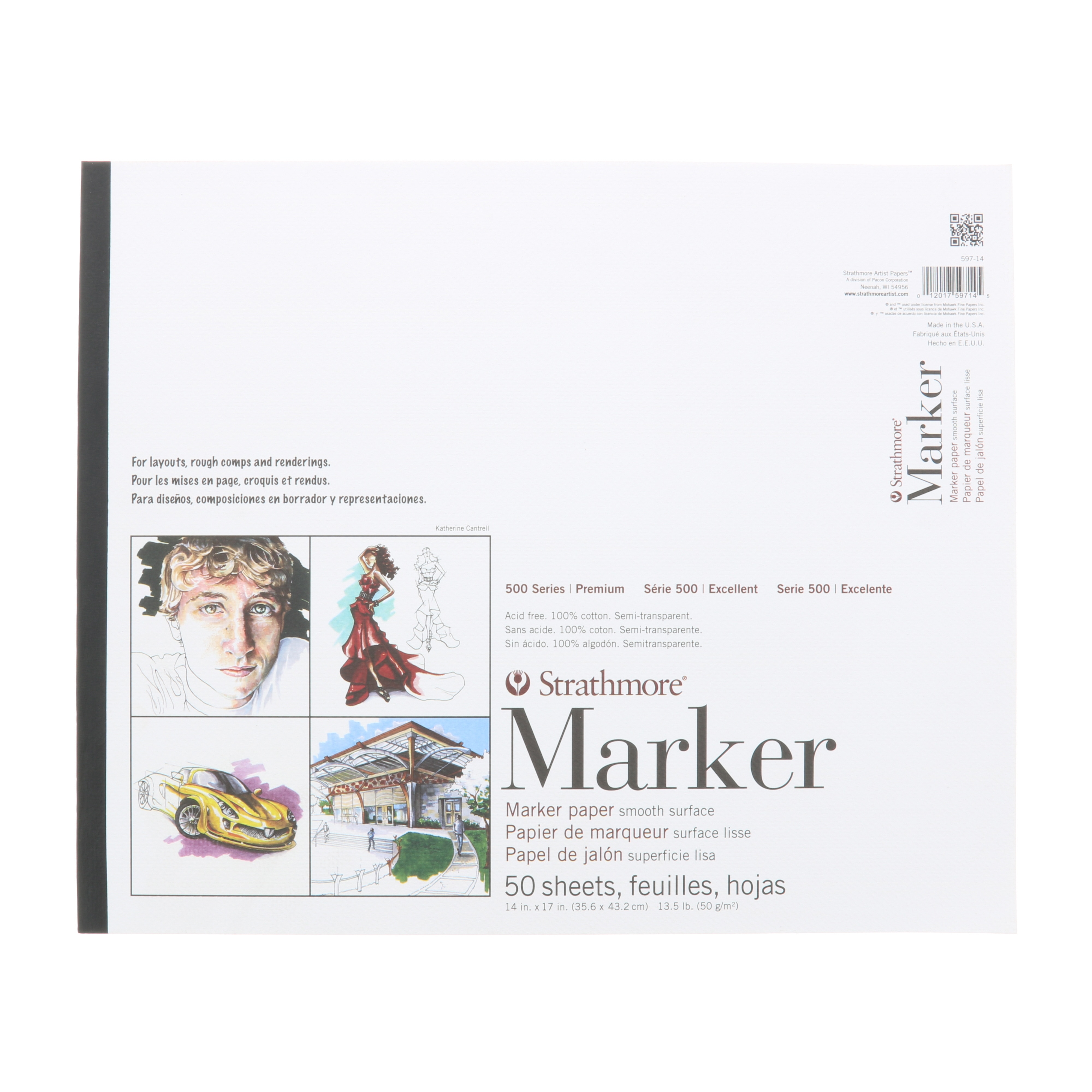 Strathmore Marker Paper Pad, 500 Series, 14" x 17", 50 Sheets, Tape Bound