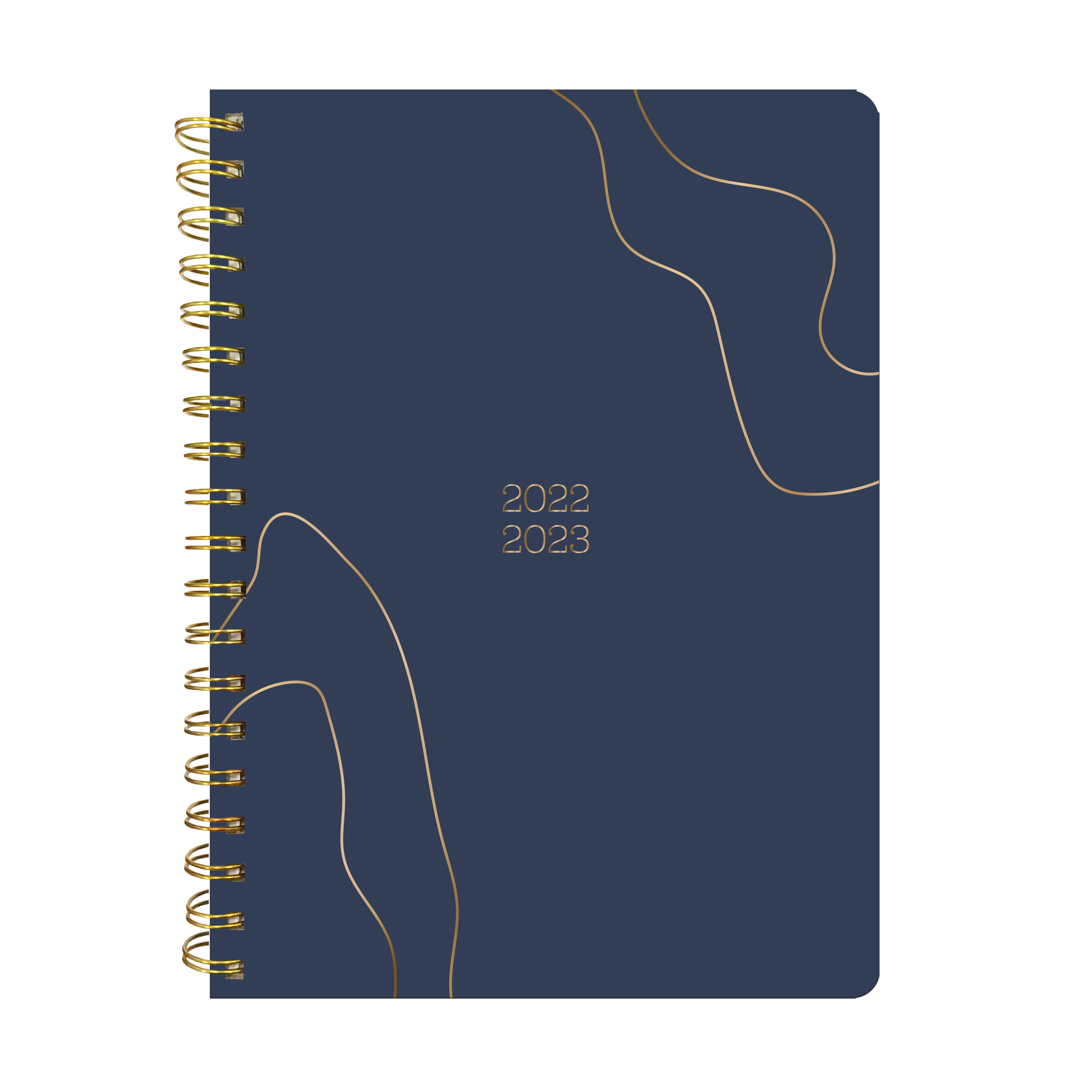 2022 - 2023 Large Delux Blue Planner,  Paper cover twin-ring spiral planner with mylar tab dividers