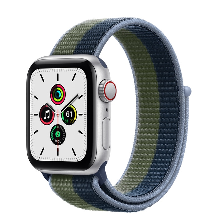 Apple Watch SE GPS + Cellular 40mm Silver Aluminum Case with Abyss Blue/Moss Green Sport Loop
