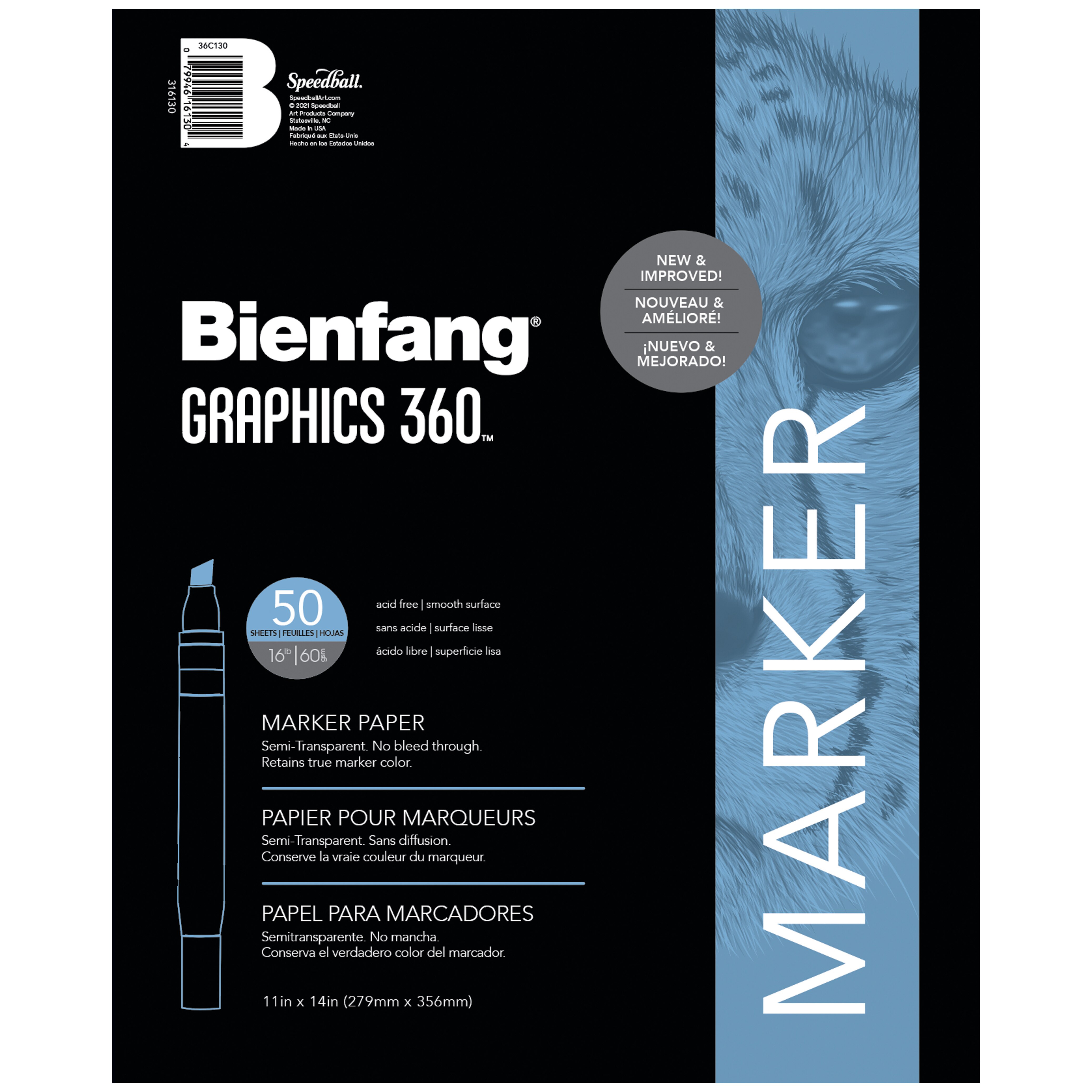 Bienfang Graphics 360 Marker Paper Pad, 50 Sheets, 11" x 14"