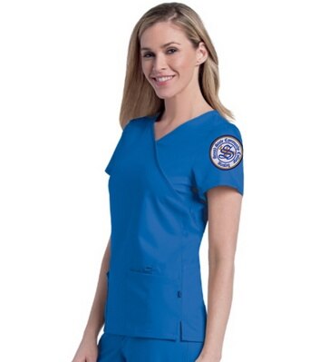 B&N #8017 Snead Decorated Urbane Ultimate Women's Mock Wrap Neck Scrub Top