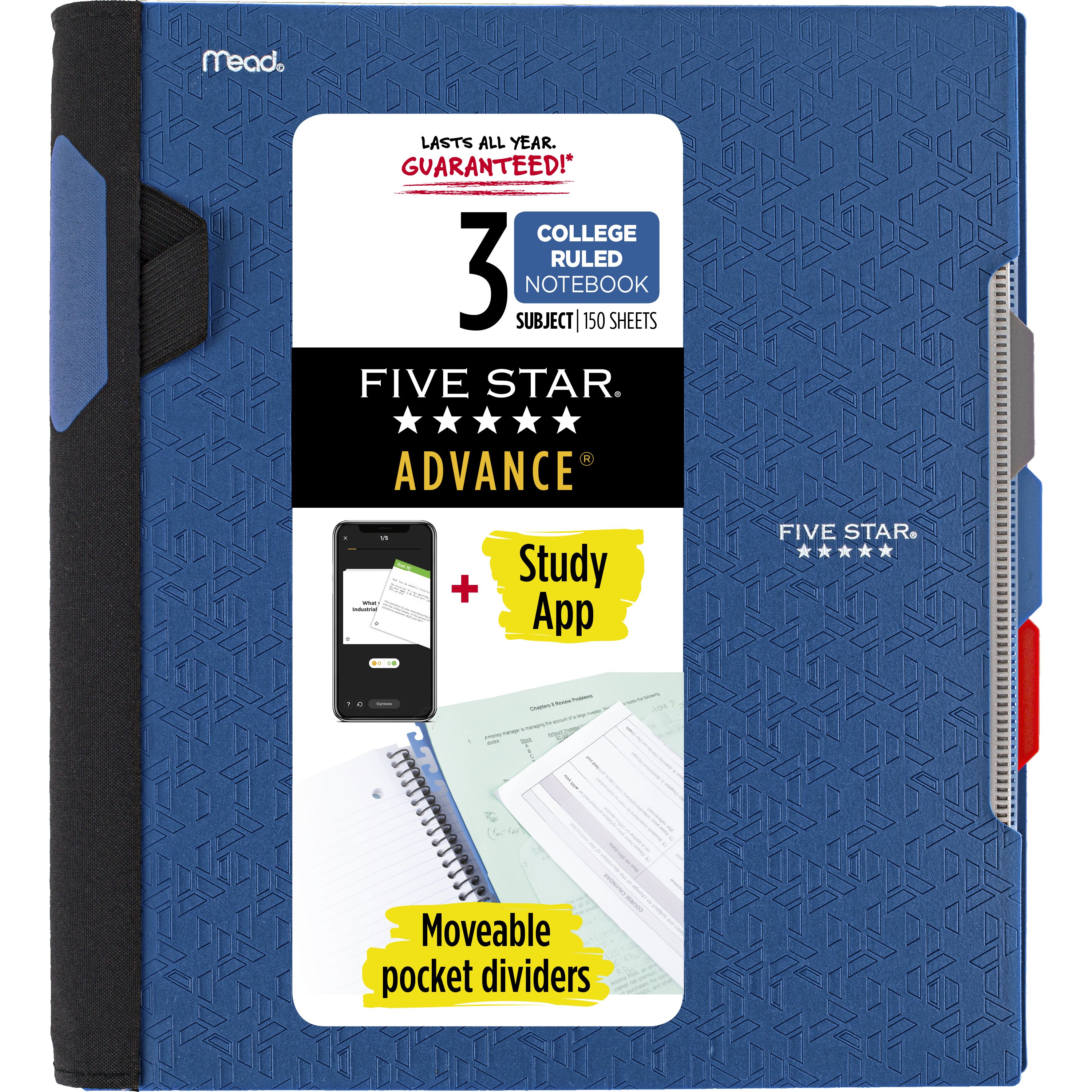 Five Star Advance Wirebound Notebook 3 Subject College Ruled 11 x 8 12 Assorted Colors