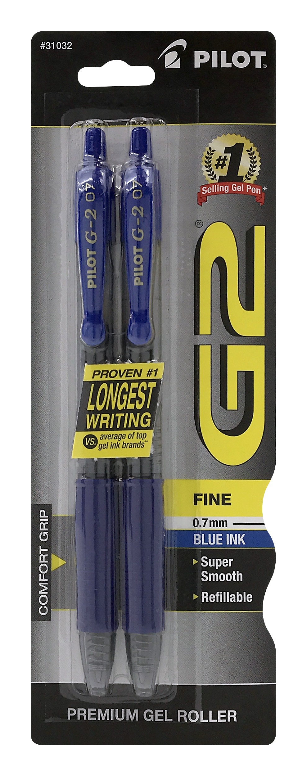 Pilot G2 Retractable Roller Gel Pen Fine 0.7mm Blue 2Pack