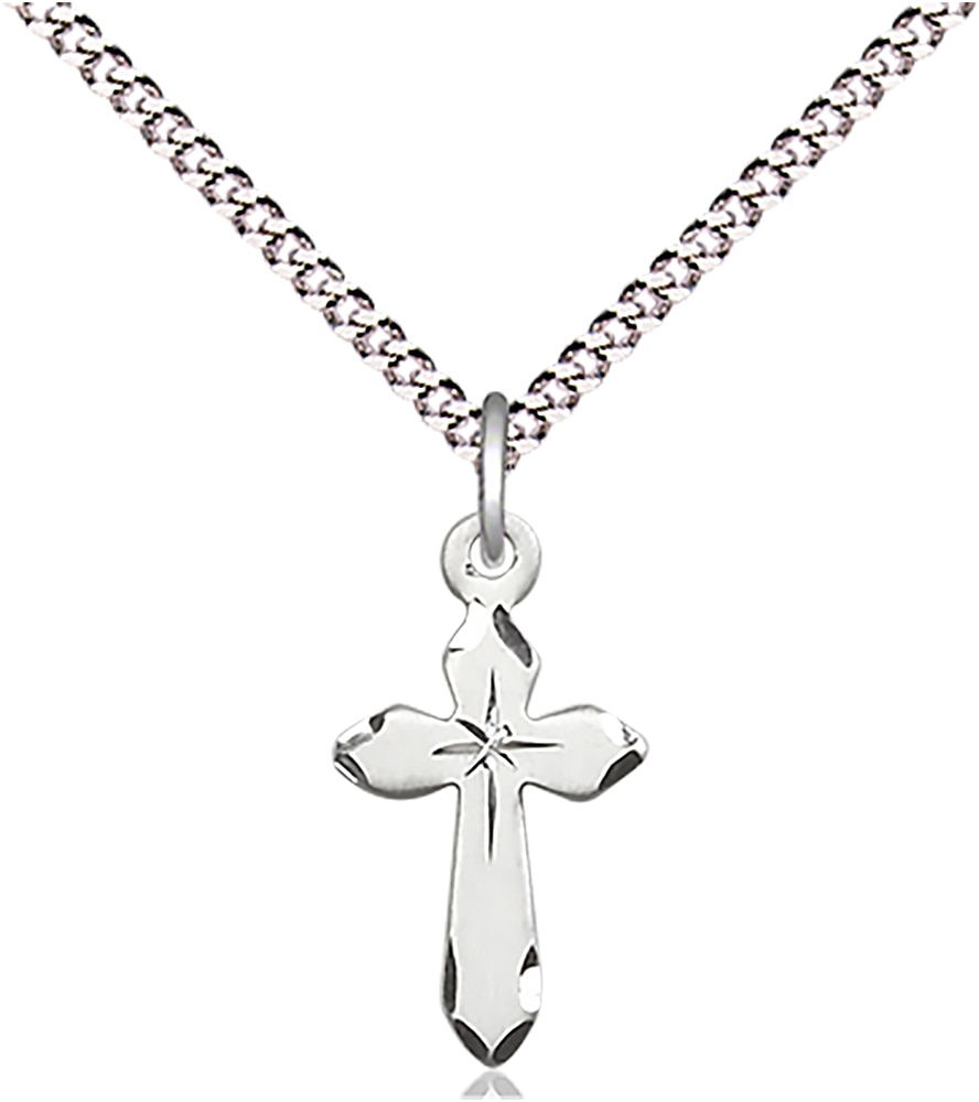 Sterling Silver Cross Pendant on an 18-inch Light Rhodium Light Curb Chain.  Handmade in the USA