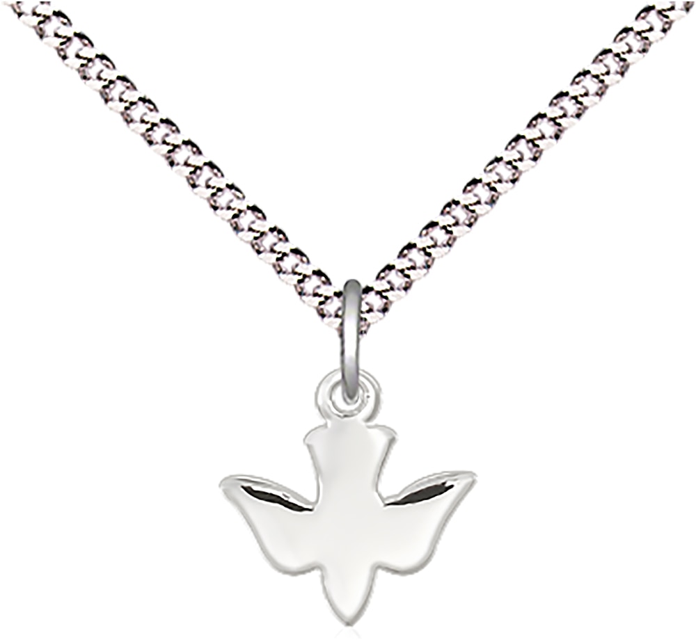 Sterling Silver Holy Spirit Pendant on an 18-inch Light Rhodium Light Curb Chain.  Handmade in the USA