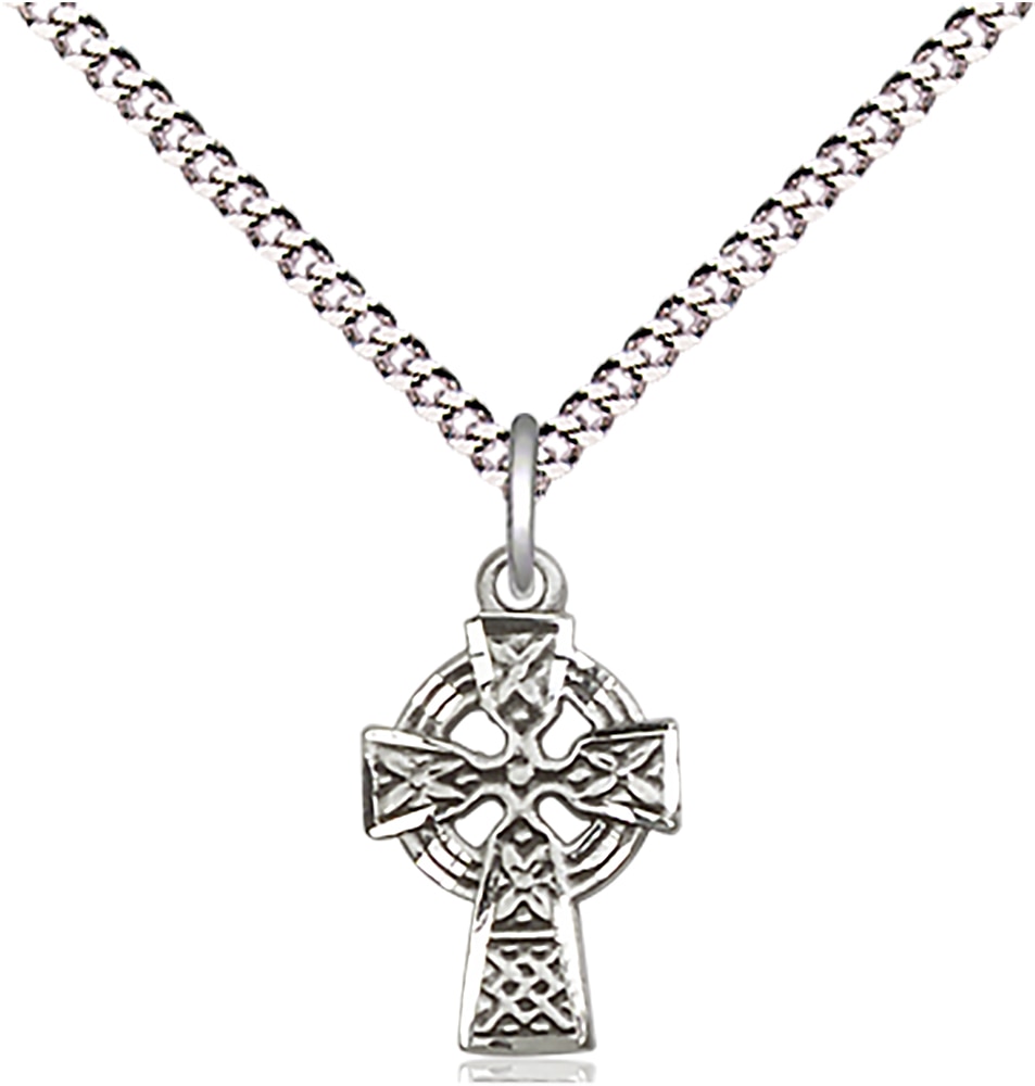 Sterling Silver Celtic Cross Pendant on an 18-inch Light Rhodium Light Curb Chain.  Handmade in the USA